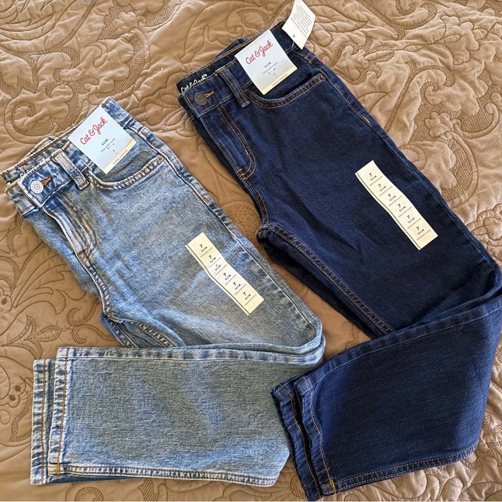 Cat & Jack kids size 7 slim Dark Blue and Light Blue Jeans bundle NWT